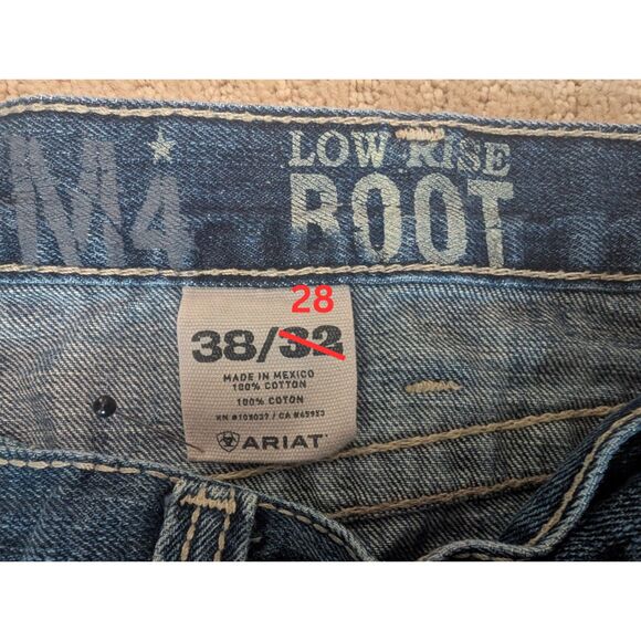 Ariat Jeans Mens Size 38x28 Blue Denim M4 Low Rise Boot 100% Cotton- Please Read - Picture 12 of 13